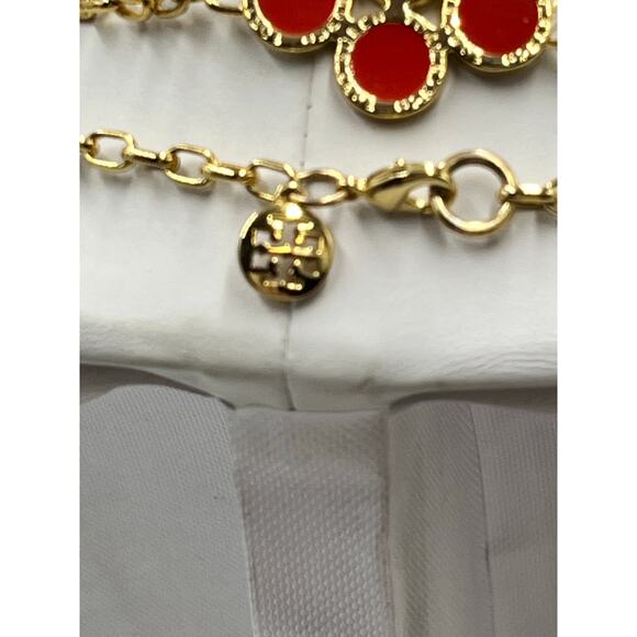 Tory Burch Kira Clover Necklace in gold-tone with red enamel or resin accents - Picture 9 of 12